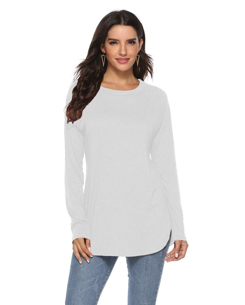 Newchoice Long Sleeve Shirts for Women White Fall Tunic Blouses Comfy Basic Tees Tops (L,White) - Image 2
