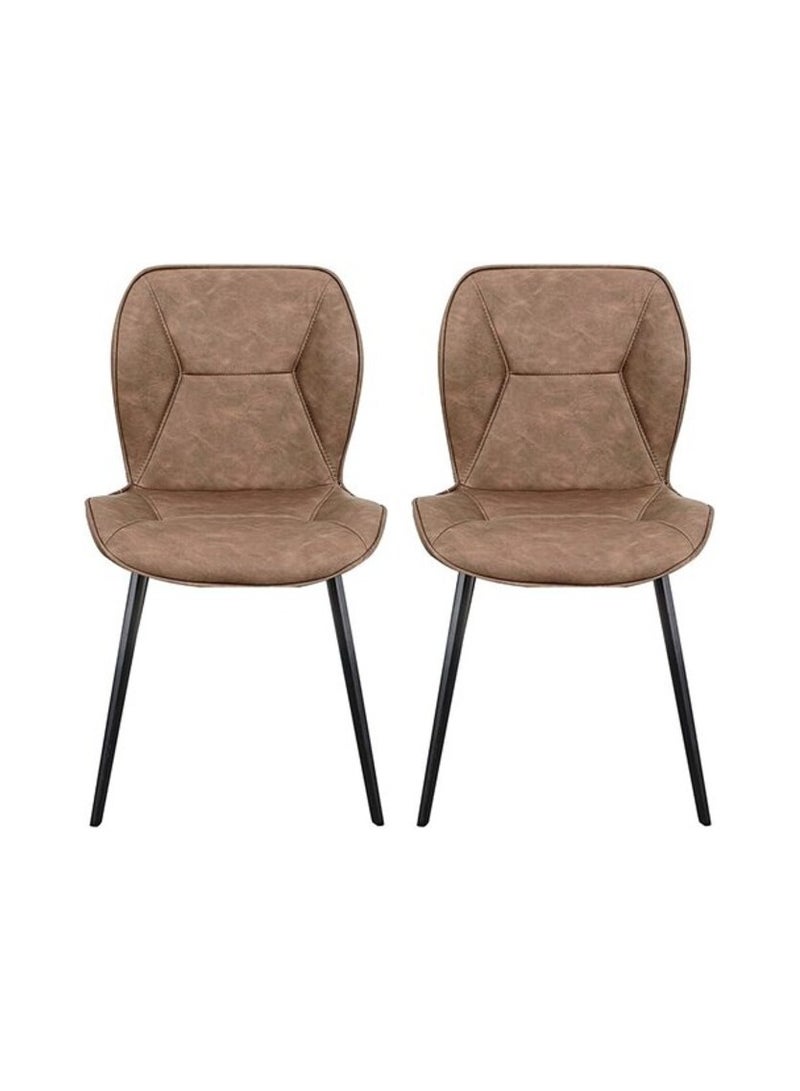 LANNY Vintage Modern Design Dining Chair T1008 Brown PU Faux Leather Seat & Black Metal Base Chair for Dining Room, Living Room, Restaurant and Bedroom Set of 2 - Image 1