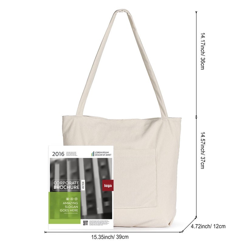 WantGor Women Corduroy Tote, Large Shoulder Hobo Bags Casual Handbags Big Capacity Shopping Purses Work Bag (Beige) - Image 4