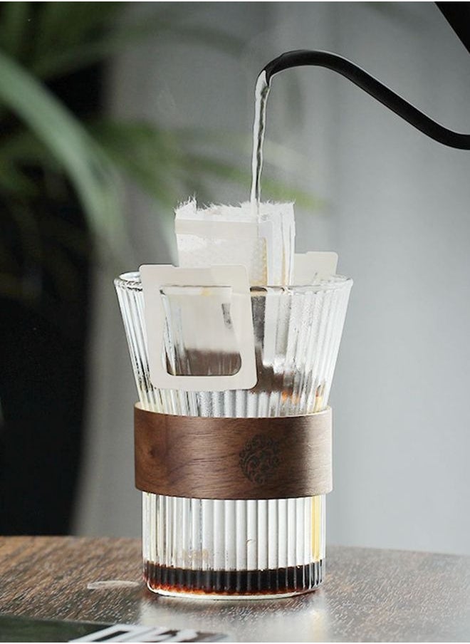 HOOPZOZA Glass Coffee Cup 2PCS With Heat Insulation Wood Chips Juice Cup Milk Cup Mousse Mug 310mL Vertical Stripes for Water Tea Cup Drink  - Image 2