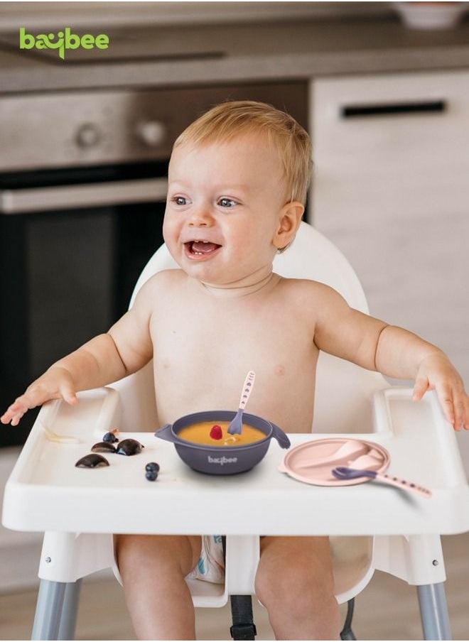 BAYBEE Silicone Baby Feeding Bowl With Closing Lid Suction Cup Spoon Fork Set For Baby Feeding Baby Tableware Set Soft First Stage Feeding Baby Bowls Kids Bowl Spoon Set For Baby Toddlers Pink  - Image 2