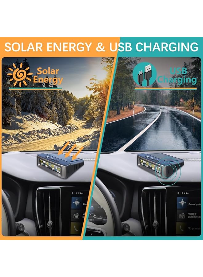 KASTWAVE Tire Pressure Monitoring System, Tpms With Solar And Usb Charger, Tpms With 6 External Sensors & 6 Alarm Modes, Lcd Display, Auto Sleep Mode, Easy To Install, For Rv, Sedan, Suv, Mpv, Etc - Image 4