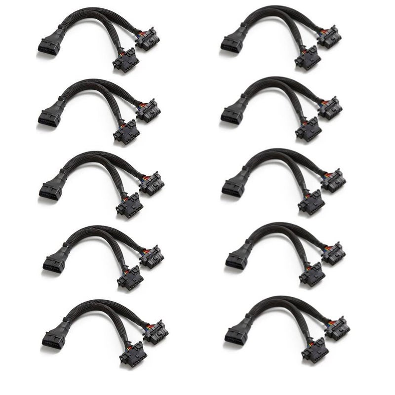 bbfly -B6 OBD II OBD2 16 Pin Splitter Extension 1x Male and 2X Female Extension Cable Adapter (1FT/30CM) (10 Pack) - Image 1