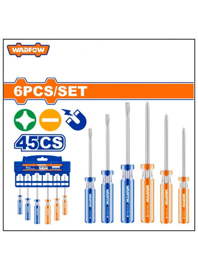 WADFOW 6-Piece Screwdriver Set WSS3206 – Carbon Steel Hand Screwdriver Set with Magnetic Round Shank, Slotted & Phillips Screwdrivers for Home Repairs, DIY & Electrical Maintenance - Image 2