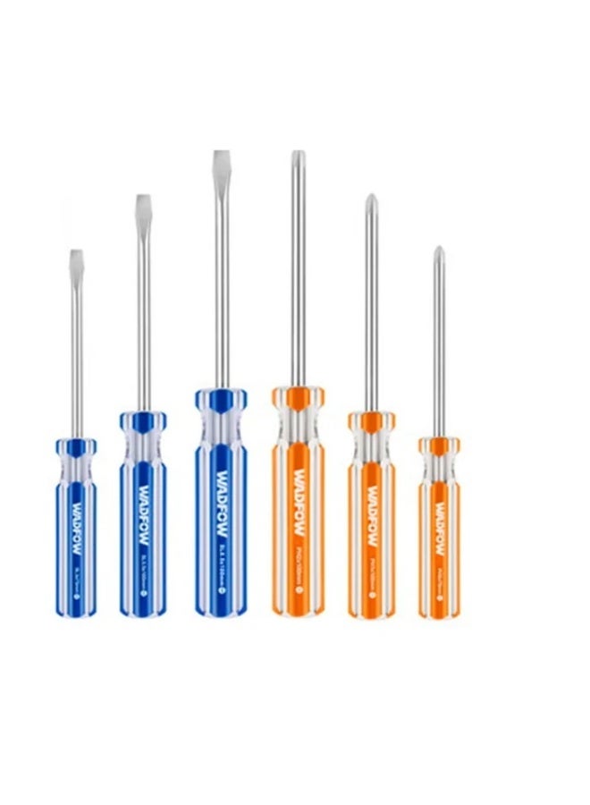 WADFOW 6-Piece Screwdriver Set WSS3206 – Carbon Steel Hand Screwdriver Set with Magnetic Round Shank, Slotted & Phillips Screwdrivers for Home Repairs, DIY & Electrical Maintenance - Image 1