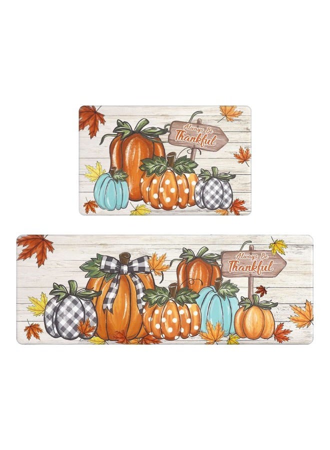 U'Artlines Pumpkin Anti Fatigue Kitchen Rug Sets 2 Piece Seasonal Fall Holiday Party Vintage Kitchen Rug Runner Set Non Slip Cushioned Anti Fatigue Comfort Standing Desk Mat for Home Office Colorful - Image 1