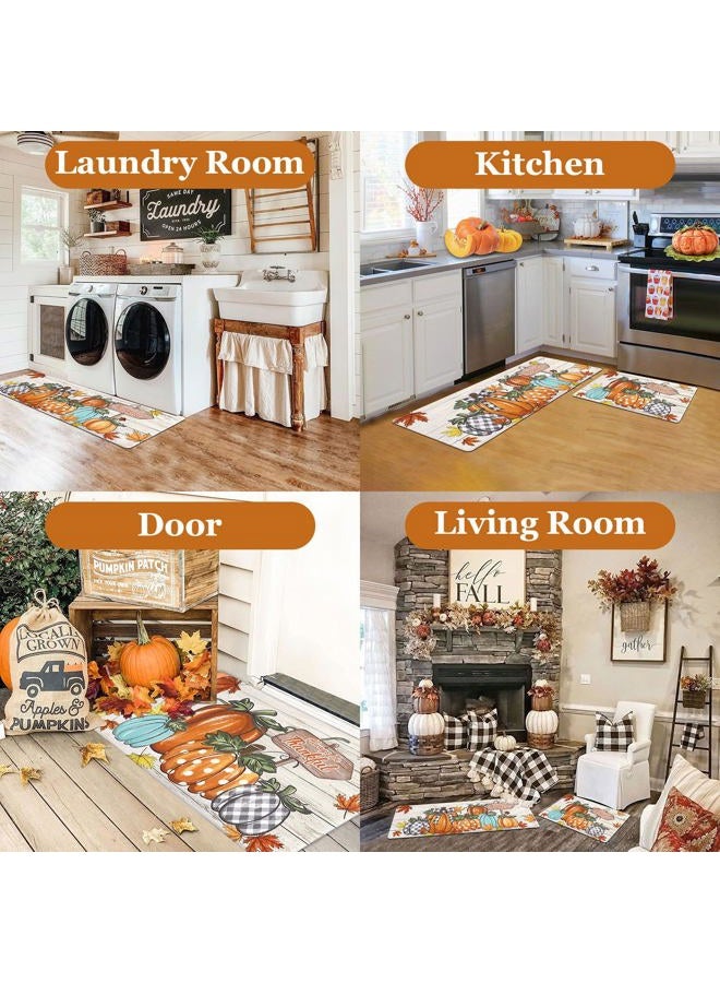 U'Artlines Pumpkin Anti Fatigue Kitchen Rug Sets 2 Piece Seasonal Fall Holiday Party Vintage Kitchen Rug Runner Set Non Slip Cushioned Anti Fatigue Comfort Standing Desk Mat for Home Office Colorful - Image 5