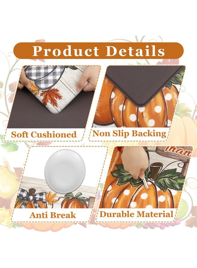 U'Artlines Pumpkin Anti Fatigue Kitchen Rug Sets 2 Piece Seasonal Fall Holiday Party Vintage Kitchen Rug Runner Set Non Slip Cushioned Anti Fatigue Comfort Standing Desk Mat for Home Office Colorful - Image 2