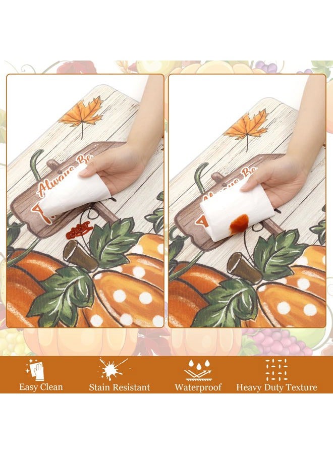U'Artlines Pumpkin Anti Fatigue Kitchen Rug Sets 2 Piece Seasonal Fall Holiday Party Vintage Kitchen Rug Runner Set Non Slip Cushioned Anti Fatigue Comfort Standing Desk Mat for Home Office Colorful - Image 4
