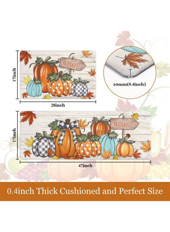 U'Artlines Pumpkin Anti Fatigue Kitchen Rug Sets 2 Piece Seasonal Fall Holiday Party Vintage Kitchen Rug Runner Set Non Slip Cushioned Anti Fatigue Comfort Standing Desk Mat for Home Office Colorful - Image 3