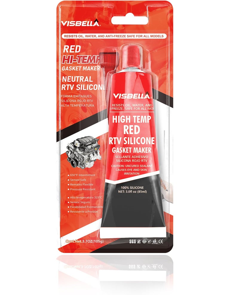 Visbella High Temperature Rtv Silicone Gasket Maker  Sealed Oil Resistant Waterproof Quick Dry Liquid For Bonding Internal Combustion  Steam Turbines  Automotive Engine Parts 3.7Oz (Red) - Image 1