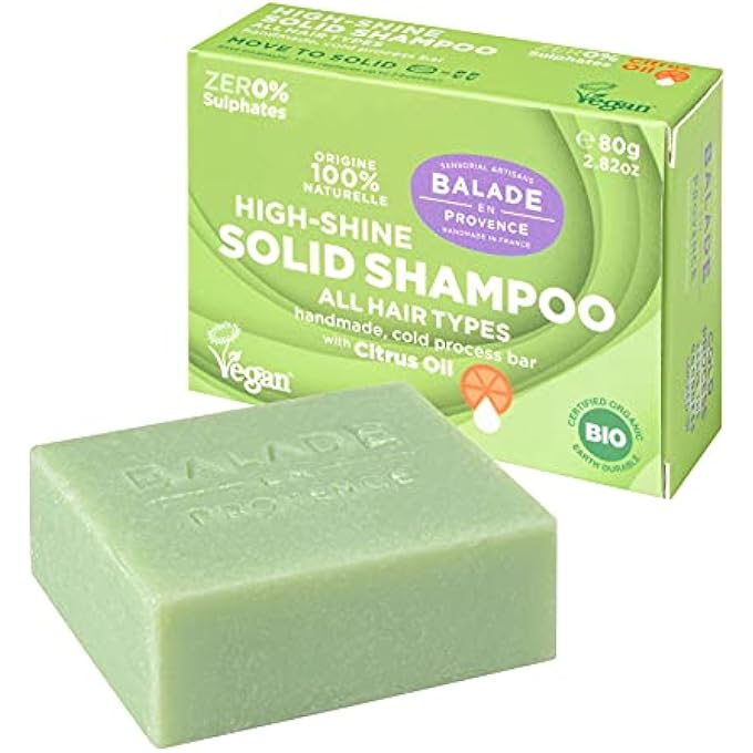 Balade En Provence HIGH SHINE ORGANIC SOLID SHAMPOO BAR | FOR ALL HAIR TYPES | CITRUS SCENT | 80G - Image 1