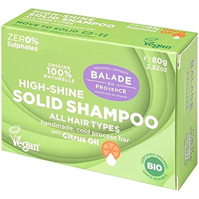 Balade En Provence HIGH SHINE ORGANIC SOLID SHAMPOO BAR | FOR ALL HAIR TYPES | CITRUS SCENT | 80G - Image 2