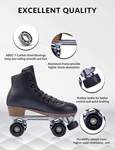 PAPAISON Roller Skates for Women and Girls, Deluxe 2 Layer Microfiber Leather Double Row-Classic Roller Skates for Men, Professional Outdoor Indoor Quad-Skates for Kids & Adults - Image 3