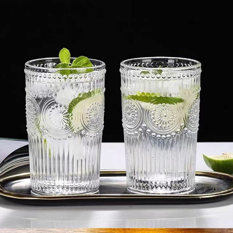 WRINGO 280ml Italian Premium Juice Glasses and Transparent Water Glass Medium Size Tumbler Glasses for Drinking Water and Cocktails Diamond Design Glass Water Glass Set of 6 Flower Set of 6 - Image 3