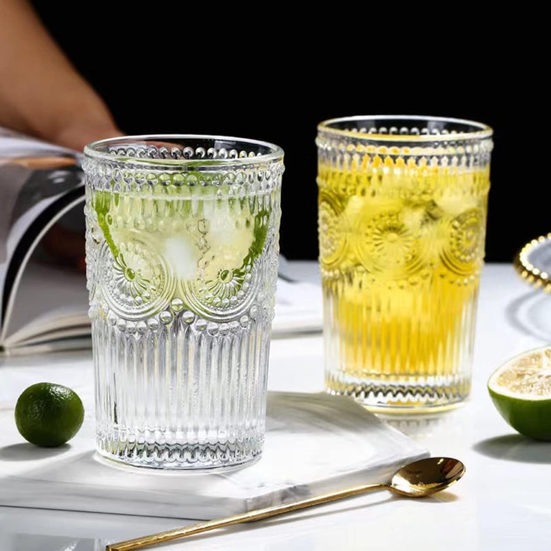 WRINGO 280ml Italian Premium Juice Glasses and Transparent Water Glass Medium Size Tumbler Glasses for Drinking Water and Cocktails Diamond Design Glass Water Glass Set of 6 Flower Set of 6 - Image 2