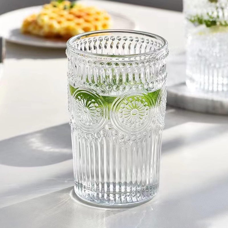 WRINGO 280ml Italian Premium Juice Glasses and Transparent Water Glass Medium Size Tumbler Glasses for Drinking Water and Cocktails Diamond Design Glass Water Glass Set of 6 Flower Set of 6 - Image 1