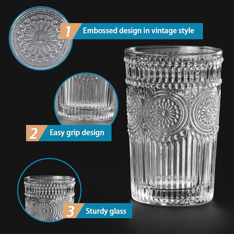 WRINGO 280ml Italian Premium Juice Glasses and Transparent Water Glass Medium Size Tumbler Glasses for Drinking Water and Cocktails Diamond Design Glass Water Glass Set of 6 Flower Set of 6 - Image 5