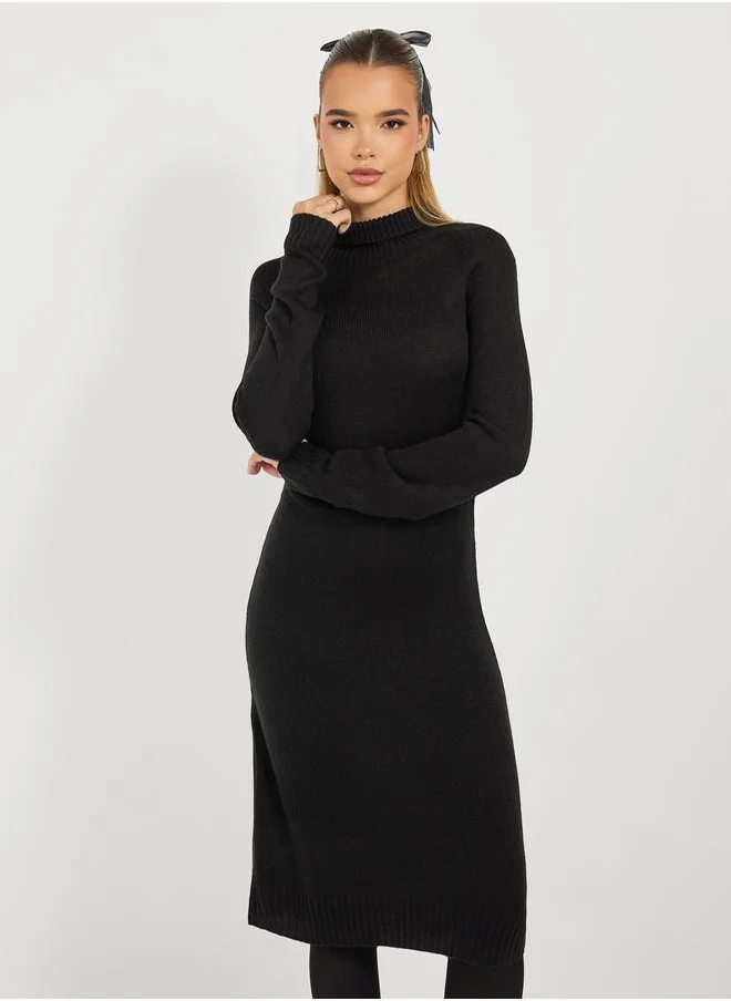 Styli Textured Knit Sweater Knee Length Dress