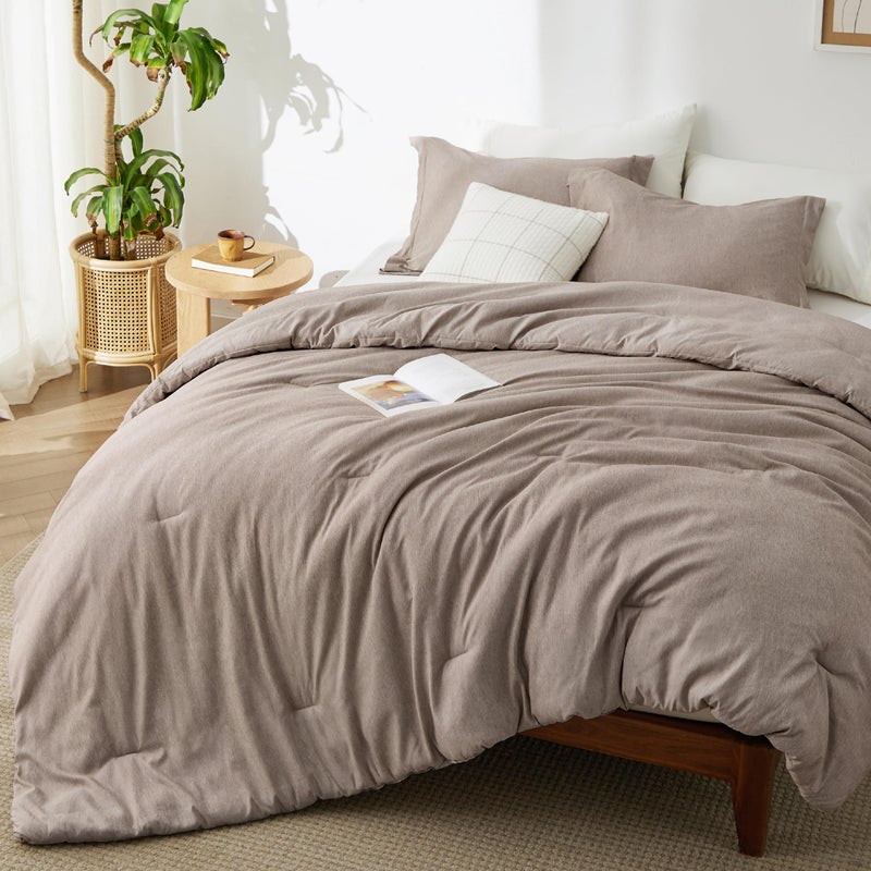 Bedsure King Size Comforter Set  Khaki King Comforter Set Soft Bedding for All Seasons Cationic Dyed Bedding Set 3 Pieces 1 Comforter 104x90 and 2 Pillow Shams 20x362