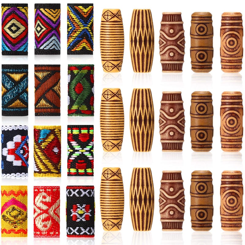 WILLBOND 27 Pcs Wooden Fabric Dreadlock Beads Tube Beads for Hair Braids Jewelry for Hair Beard Ornament for Women Men DIY Necklace Bracelet Earring Accessories