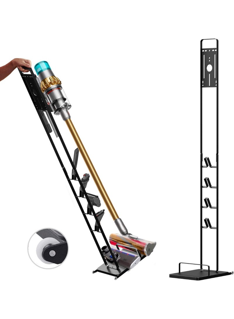 جُودِيَّة حامل مكنسة كهربائية عالمي بعجلات، رف تخزين معدني قوي ومنظم لأجهزة المكنسة اللاسلكية موديلات V15 وV12 وV11 وV10 وV8 وV7 وV6، حامل أرضي قائم بذاته بدون حفر لتخزين المكنسة والإكسسوارات - Image 1