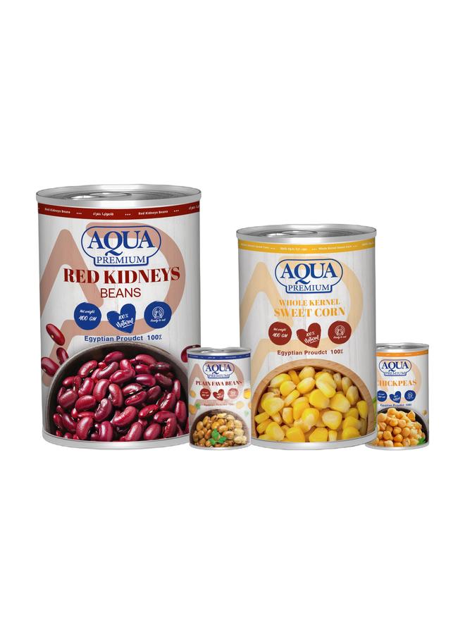 Aqua Premium Plain Fava Beans 400g Can & Aqua Premium Sweet Corn, 400g – 100% Natural, Ready to Eat, No Preservatives, Crisp & Juicy Kernels, Ideal for Salads, Sides & Cooking, Non-GMO, Vegan Friendly & Aqua Premium Red Kidney Beans 400g – Premium Canned Beans, Rich in Protein & Fiber, Ready-to-Eat & Aqua Premium Chickpeas 400g – Ready to Eat, High Protein & Fiber, 100% Natural, Vegan FriendlyBundle - Image 1