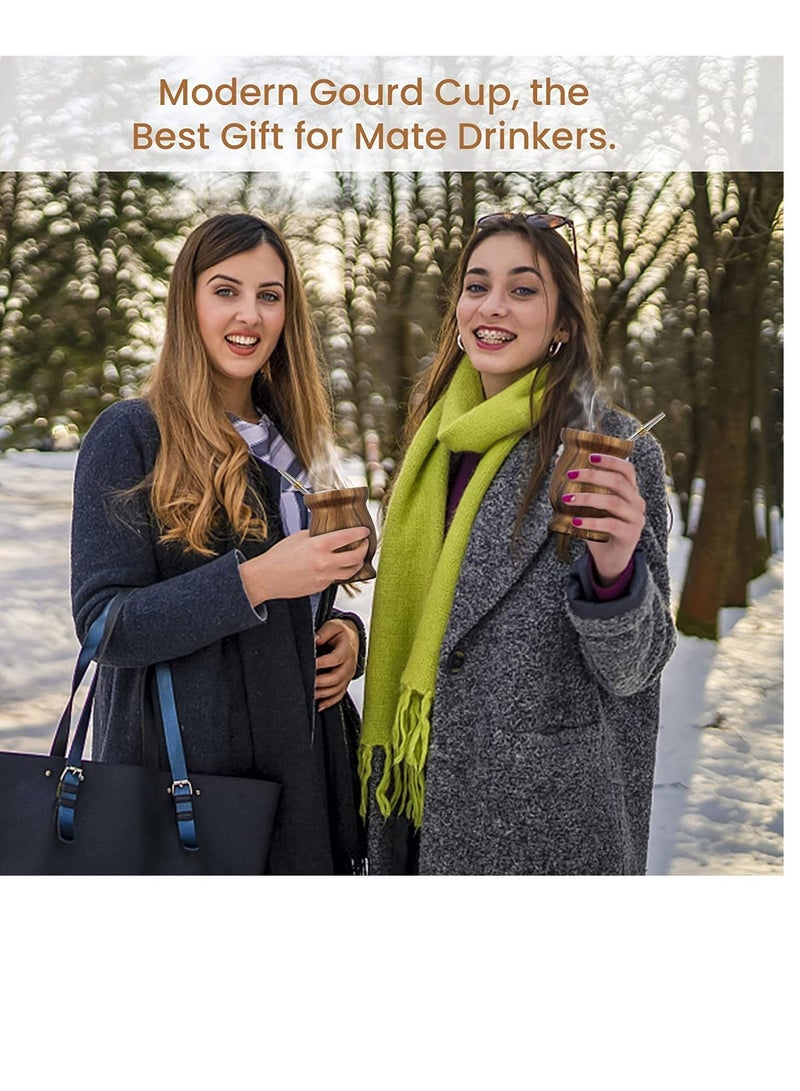 KASTWAVE 230ml Yerba Mate Tea Cup Wood Grain Color Stainless Steel Double Walled Easy Wash Household Insulation Cup Mate Gourds for Yerba Mate Loose Leaf Drinking with Bombilla Straw - Image 4