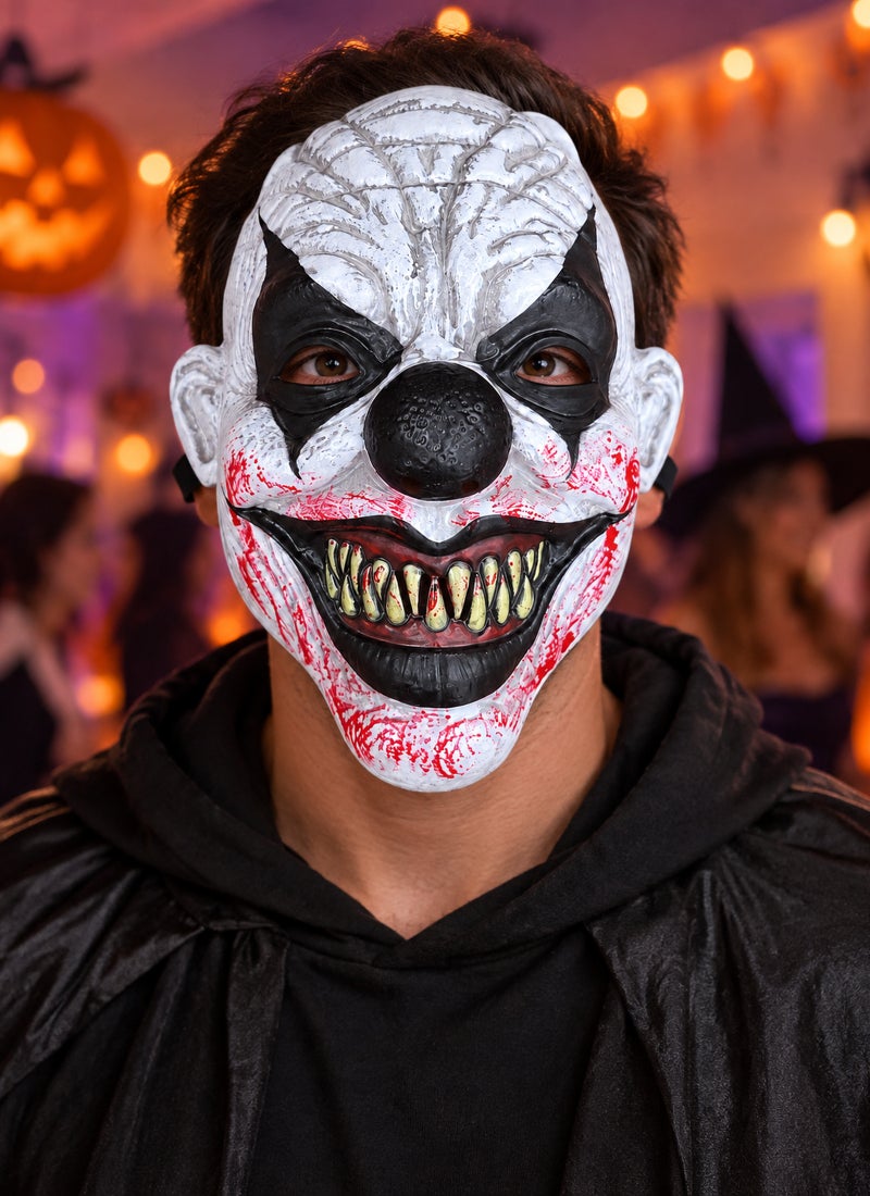 Trentor Halloween Joker Clown Mask with White Face, Black Eye Paint and Black Nose - Image 2
