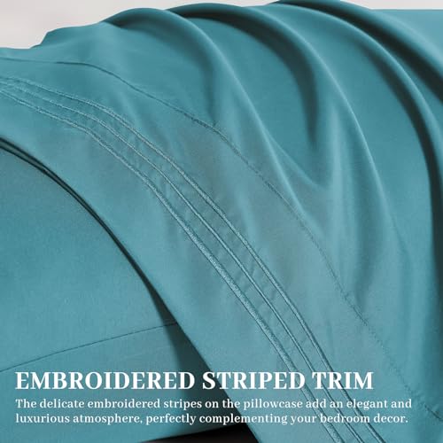 YIYEA Pillow Cases Standard Size Set of 4, Ultra Soft 1800TC Hotel Quality Double Brushed Microfiber Embroidered Pillowcases, Envelope Closure, Fade Resistant (20"x26", Teal) - Image 4