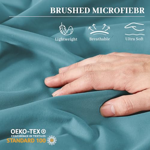 YIYEA Pillow Cases Standard Size Set of 4, Ultra Soft 1800TC Hotel Quality Double Brushed Microfiber Embroidered Pillowcases, Envelope Closure, Fade Resistant (20"x26", Teal) - Image 3