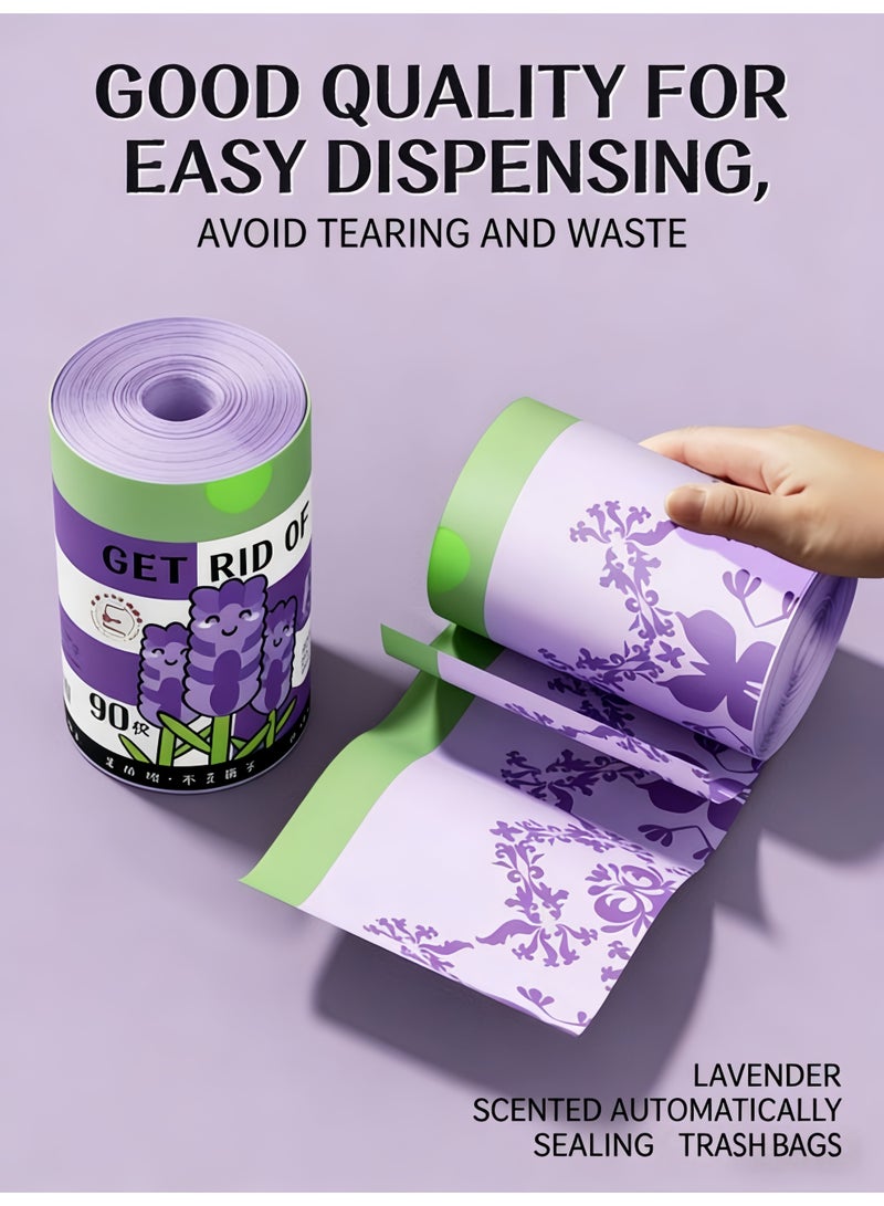 150 Counts Trash Bags (8 Gallon) with Printed & Lavender Scented, Drawstring Medium Garbage Bags, Leak-Proof, Tear-Resistant & Fragrant Trash Can Liners, Extra Thick Trash Bags for Home/Office, Wide Handles for Easy Carry - Image 4