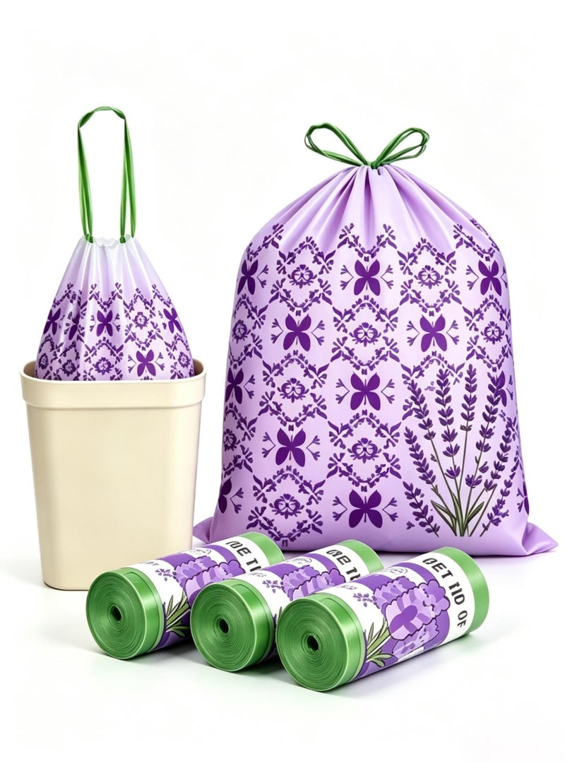 180 Counts Trash Bags, 8 Gallon, 3 Rolls (180 Trash Bags Total) with Lavender Scented, Drawstring Medium Garbage Bags, Leak-Proof, Tear-Resistant & Fragrant Trash Can Liners, Extra Thick Trash Bags for Home/Office, Wide Handles for Easy Carry - Image 1