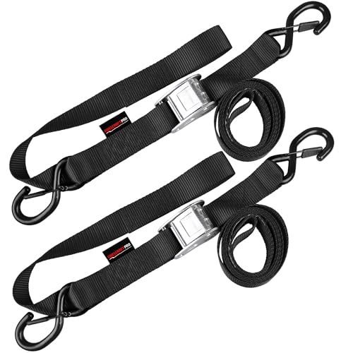 AWELCRAFT Motorcycle Tie Down Straps (2 Pack) Lab Tested 3,300lb Break Strength, Steel Cambuckle Tiedown Set with Integrated Soft Loops - Better Than a Ratchet Black - Image 1