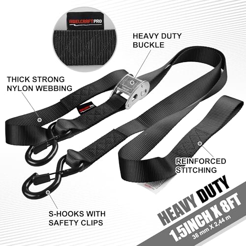 AWELCRAFT Motorcycle Tie Down Straps (2 Pack) Lab Tested 3,300lb Break Strength, Steel Cambuckle Tiedown Set with Integrated Soft Loops - Better Than a Ratchet Black - Image 3