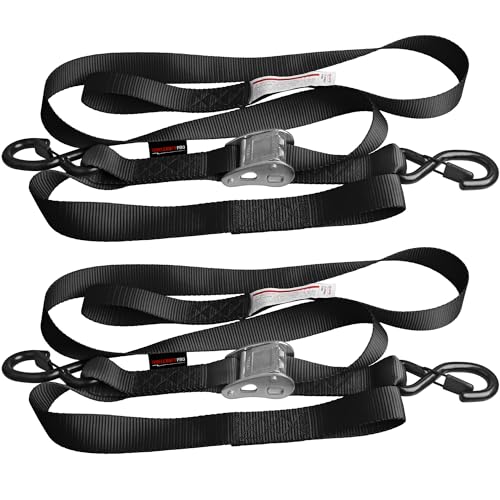AWELCRAFT Motorcycle Tie Down Straps (2 Pack) Lab Tested 3,300lb Break Strength, Steel Cambuckle Tiedown Set with Integrated Soft Loops - Better Than a Ratchet Black - Image 2