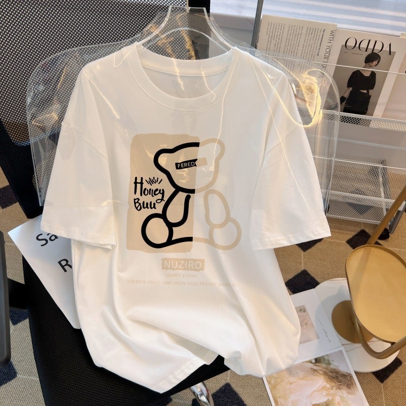 Cotton Short-Sleeved T-Shirt Women'S 2025 Korean Style Loose Plus Size Women'S Casual All-Match Half-Sleeved Top Trendy - Image 3