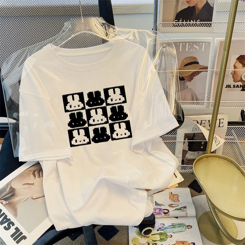 Cotton Short-Sleeved T-Shirt Women'S 2025 Korean Style Loose Plus Size Women'S Casual All-Match Half-Sleeved Top Trendy - Image 5
