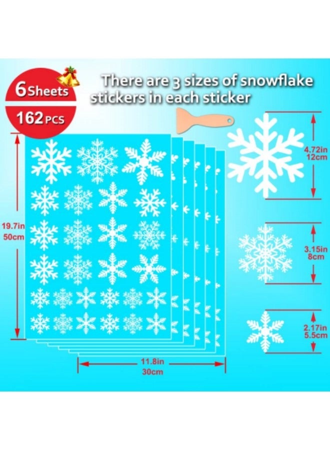 8sheets/162Pcs Snowflakes Window Stickers, Reusable Snowflakes White Snow Flakes Static Clings Murals - Image 3