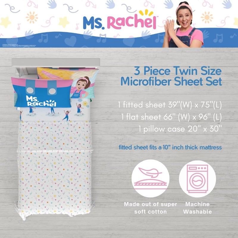 Franco Franco Ms. Rachel Educational Adventures Bedding Super Soft Cozy 3 Piece Microfiber Sheet Set  Twin  (Officially Licensed Product) Kids - Image 2