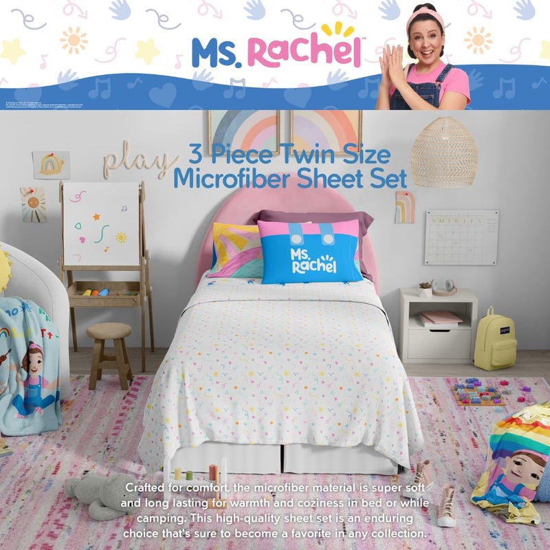 Franco Franco Ms. Rachel Educational Adventures Bedding Super Soft Cozy 3 Piece Microfiber Sheet Set  Twin  (Officially Licensed Product) Kids - Image 3