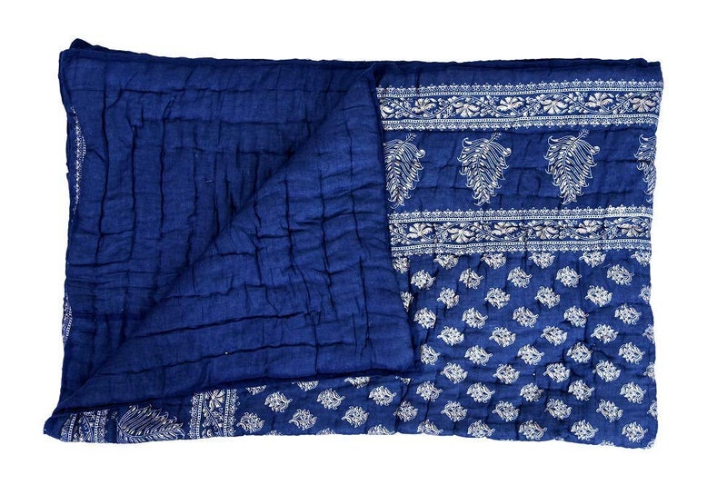 SVT SVT Traditional famous jaipuri beautiful floral print in royal blue Silver gold Jaipuri RajaiRazaiQuilt DoubleDouble Bed QuiltComforterAC QuiltAC Comforter  - Image 1