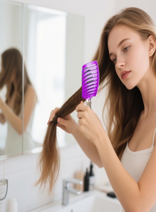 ZMD 2PC Curved Vented Detangling Hair Brushes,Boar Bristles Curly Hair Brush,Vent Styling Brush Wet Dry Detangler Hair Brushes Detangling Long Thick Hair for Women, Men & Kids(Pink & Purple) - Image 5