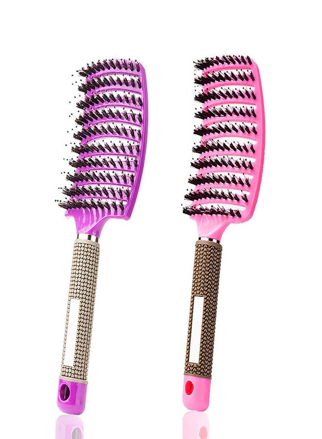 ZMD 2PC Curved Vented Detangling Hair Brushes,Boar Bristles Curly Hair Brush,Vent Styling Brush Wet Dry Detangler Hair Brushes Detangling Long Thick Hair for Women, Men & Kids(Pink & Purple) - Image 1