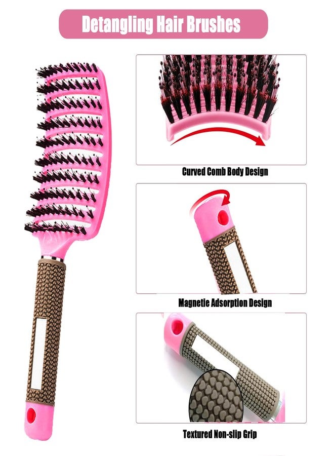 ZMD 2PC Curved Vented Detangling Hair Brushes,Boar Bristles Curly Hair Brush,Vent Styling Brush Wet Dry Detangler Hair Brushes Detangling Long Thick Hair for Women, Men & Kids(Pink & Purple) - Image 3