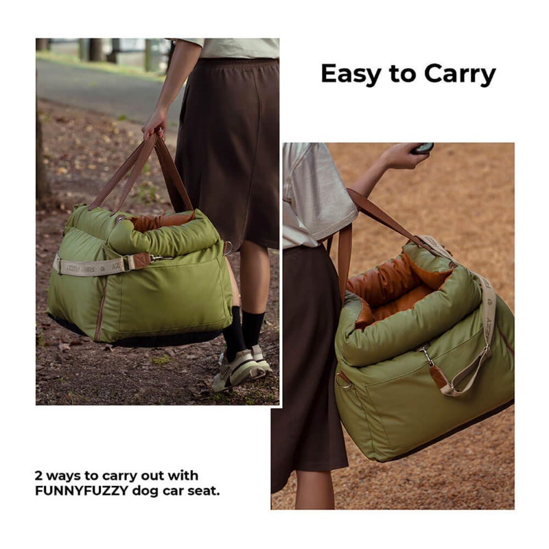 FUNNY FUZZY FUNNYFUZZY Leather Dog Car Seat for Small ï¼† Medium Sized Dogs Up to 35lbs, Waterproof and Washable Dog Booster Seat Car Bed for Travel and Home,Portable and Safety(Green) - Image 5