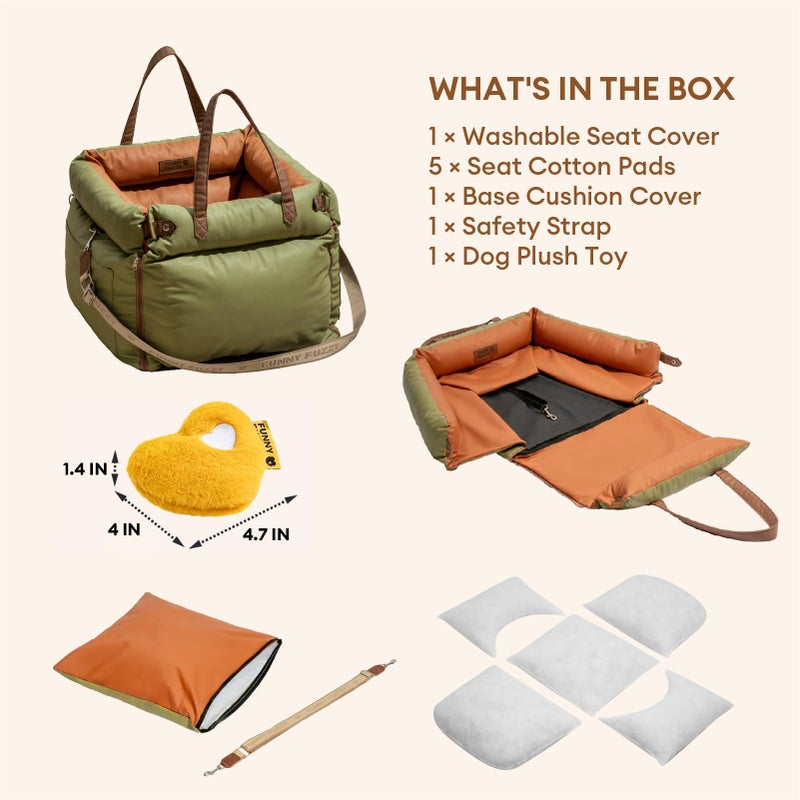 FUNNY FUZZY FUNNYFUZZY Leather Dog Car Seat for Small ï¼† Medium Sized Dogs Up to 35lbs, Waterproof and Washable Dog Booster Seat Car Bed for Travel and Home,Portable and Safety(Green) - Image 3