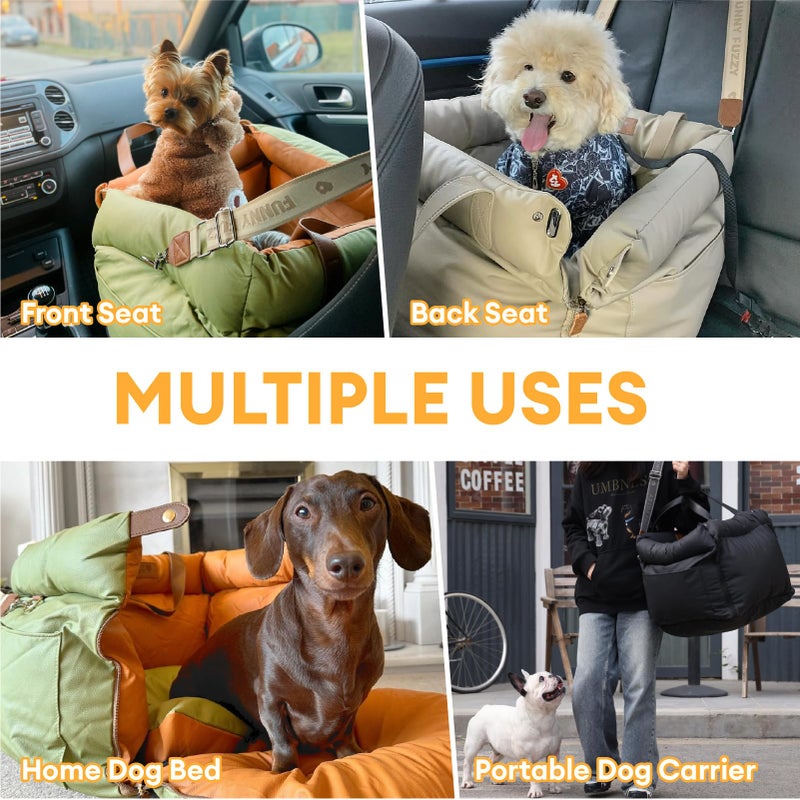 FUNNY FUZZY FUNNYFUZZY Leather Dog Car Seat for Small ï¼† Medium Sized Dogs Up to 35lbs, Waterproof and Washable Dog Booster Seat Car Bed for Travel and Home,Portable and Safety(Green) - Image 2
