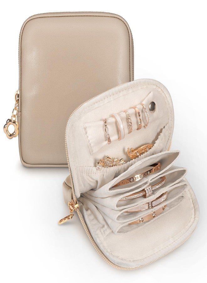SITHON Small Travel Jewelry Case with Ring Holder, Mini Velvet Jewelry Pouch Bags, Compact Storage Organizer for Bracelet Necklaces Earrings Travel Essentials, Mother’s Day Gifts (Toffee) - Image 1