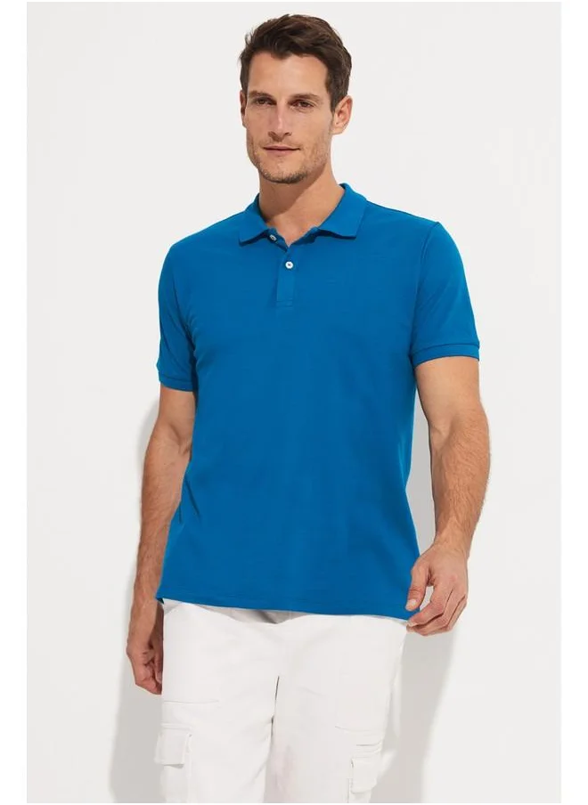 جون June Men Regular Fit 100% Cotton Polo Neck Tshirt Teal